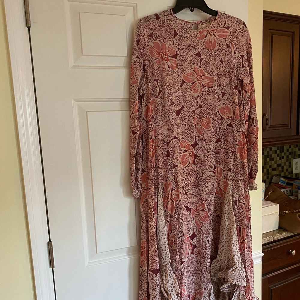 by TiMo Boho chic Pink/ Burgundy Floral Midi Dress size Small
